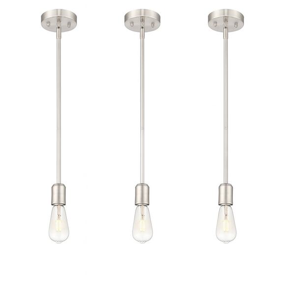 Brushed Nickel Pendant Light Fixtures 3-Pack (No Shades/Bulbs) - Picture 1 of 7